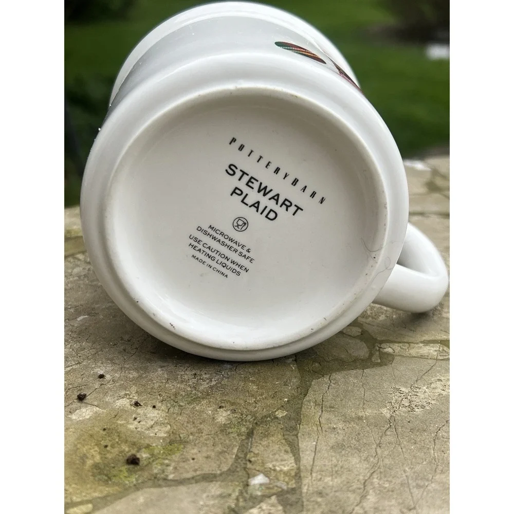 Pottery Barn Stewart Plaid Alphabet Stoneware Mug Featuring the Letter 